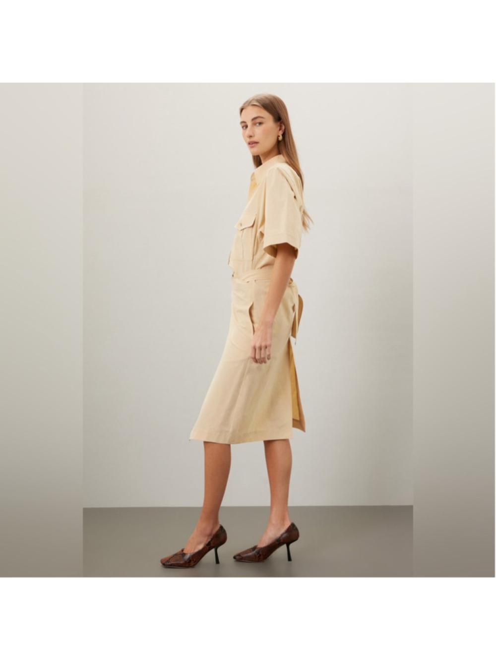 Petar Petrov Revenge Dress Resort 2024 Cotton Linen Tan Midi Sz 8 - Picture 5 of 16